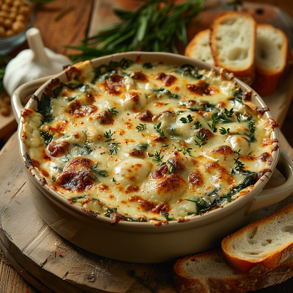 Spinazie-kaas ovenschotel met knoflookbrood