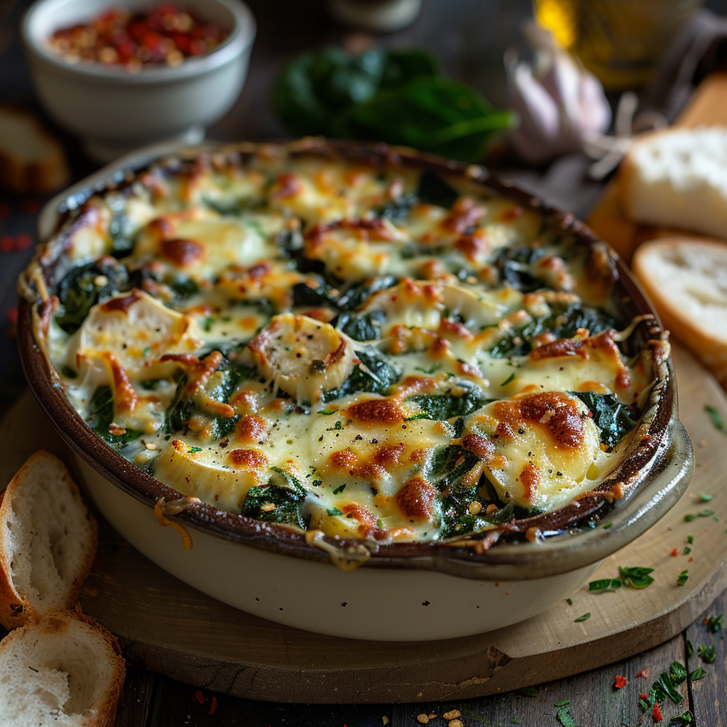 Spinazie-kaas ovenschotel met knoflookbrood
