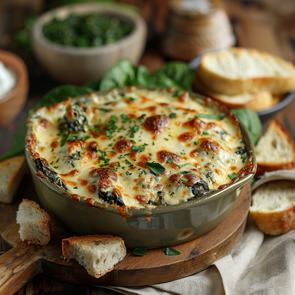 Spinazie-kaas ovenschotel met knoflookbrood