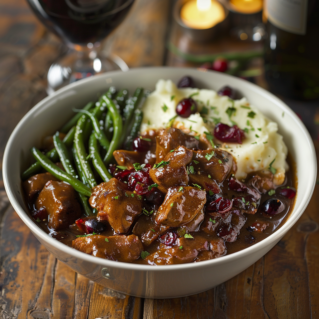 Stoofpotje van wildzwijn met rode wijn en veenbessen