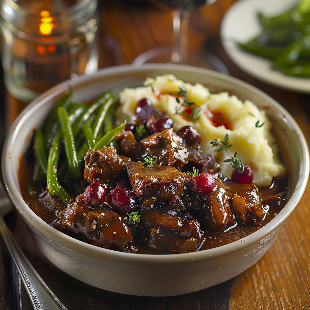 Stoofpotje van wildzwijn met rode wijn en veenbessen