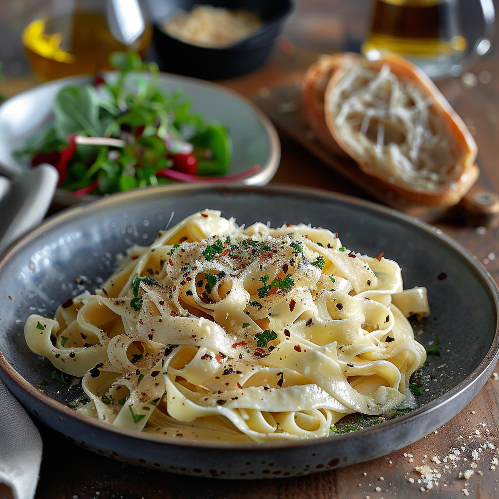 Tagliatelle met truffelolie en Parmezaanse kaas