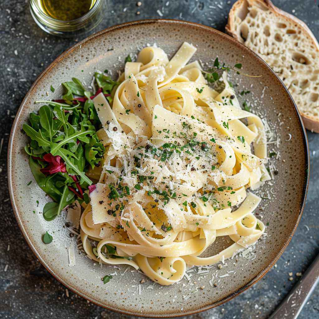 Tagliatelle met truffelolie en Parmezaanse kaas