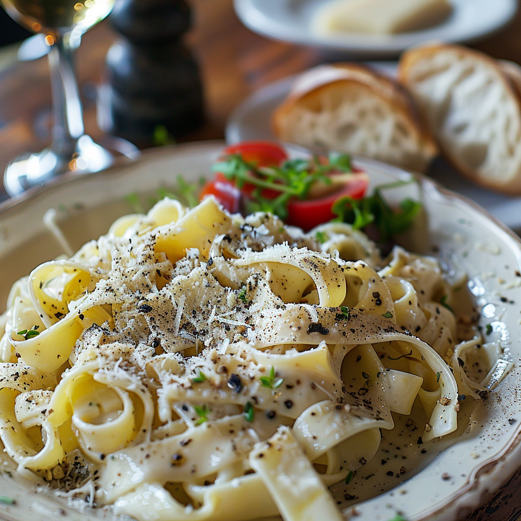 Tagliatelle met truffelolie en Parmezaanse kaas