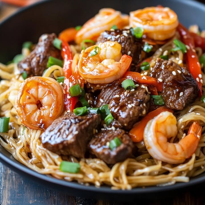 Teriyaki Biefnoedels Garnituur