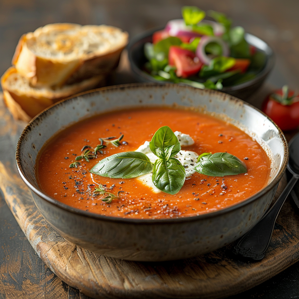 Tomatensoep met basilicum en mascarpone