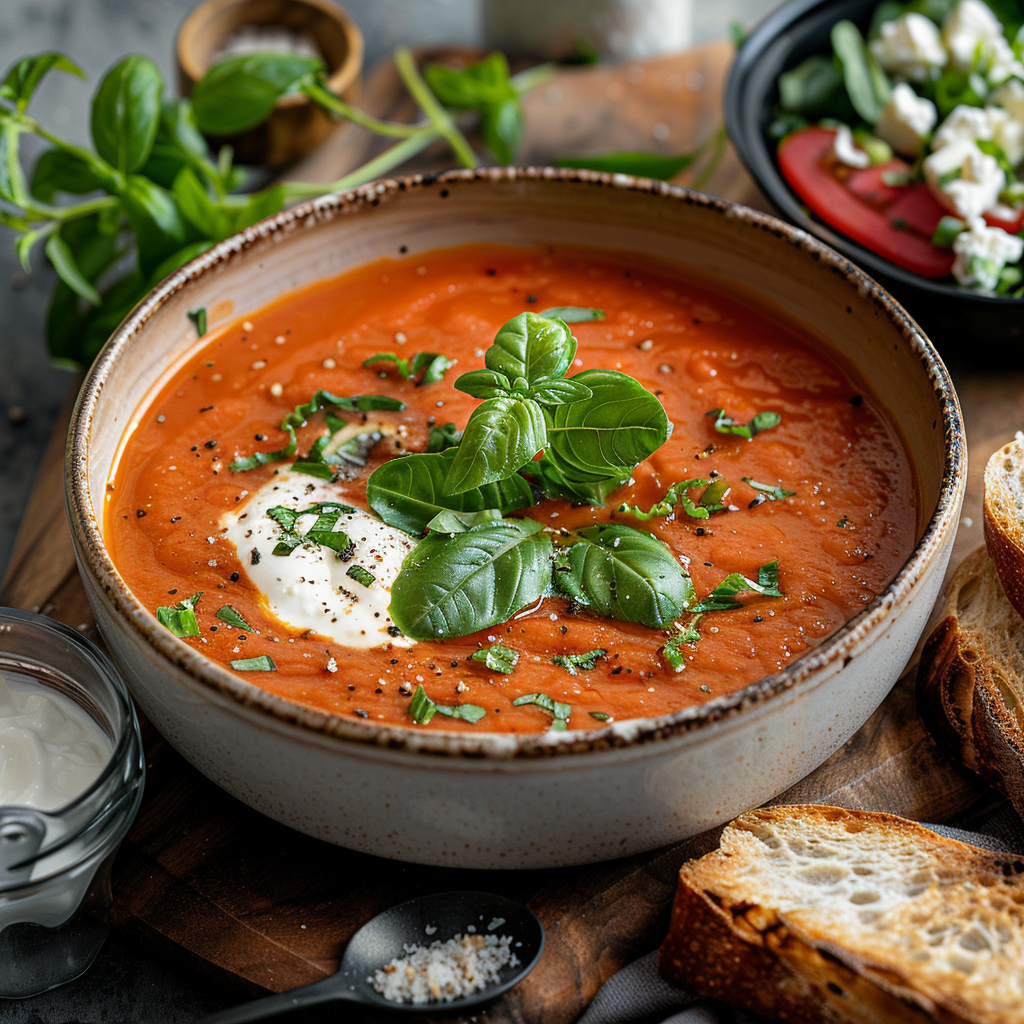 Tomatensoep met basilicum en mascarpone