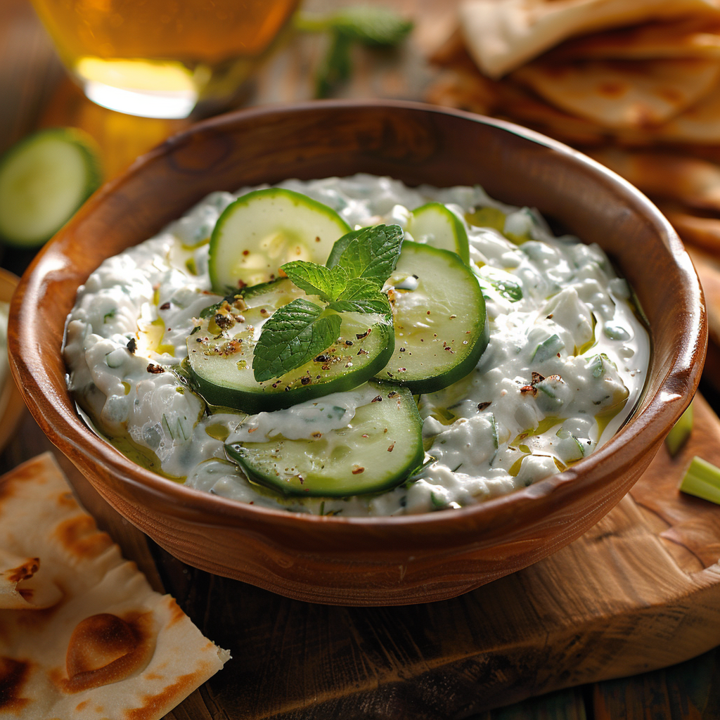 Tzatziki-dip met komkommer en munt