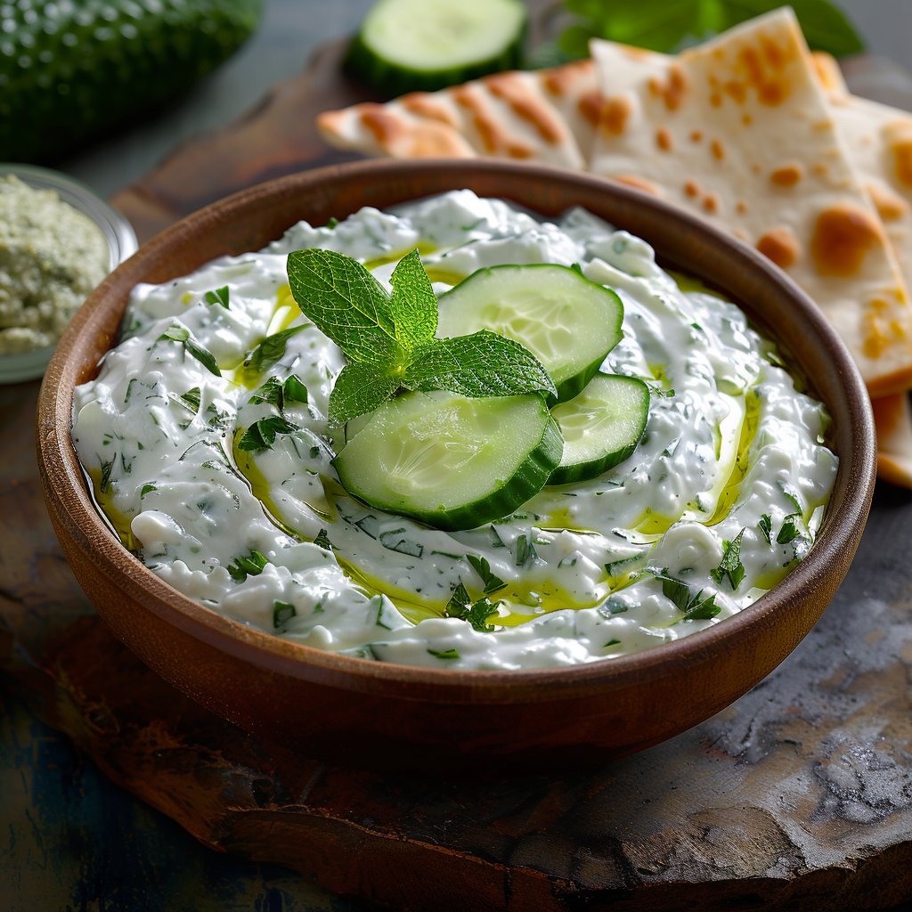 Tzatziki-dip met komkommer en munt