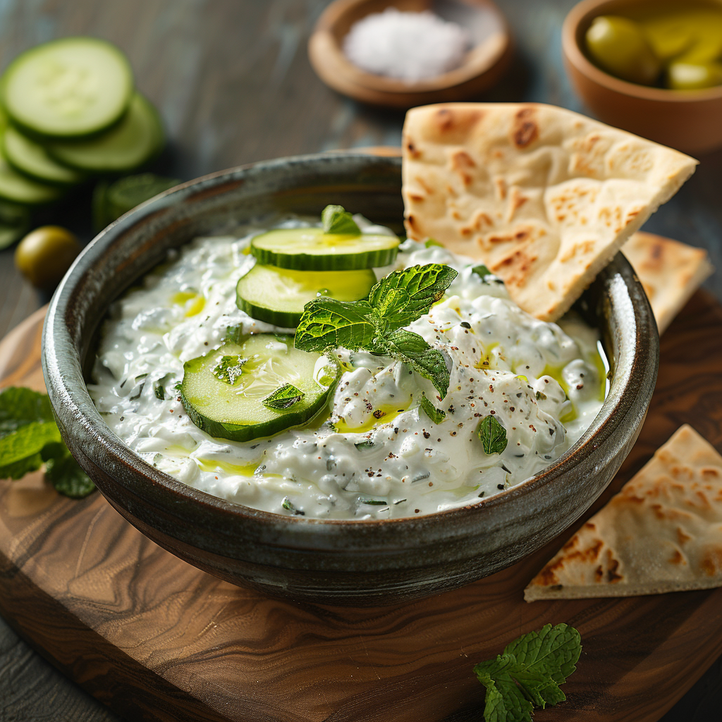 Tzatziki-dip met komkommer en munt