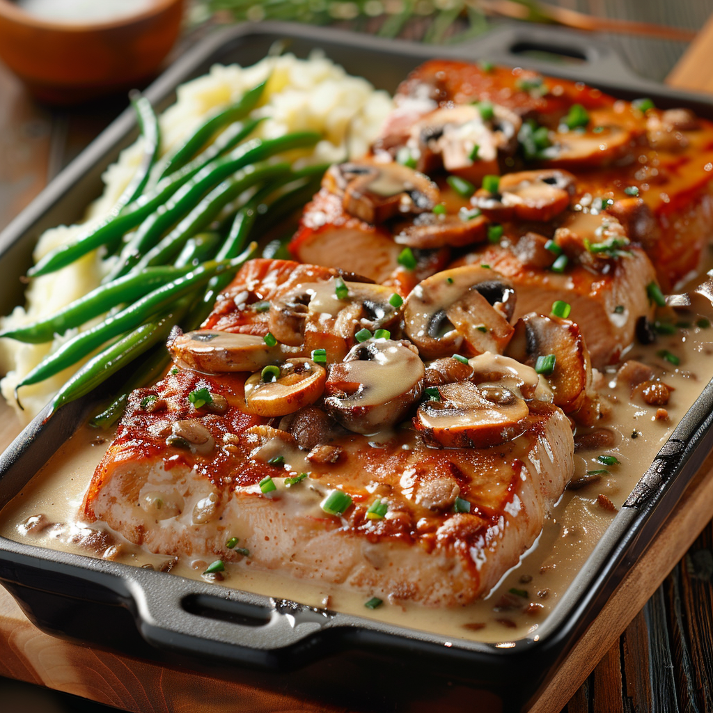 Varkenshaas ovenschotel met champignons en roomsaus