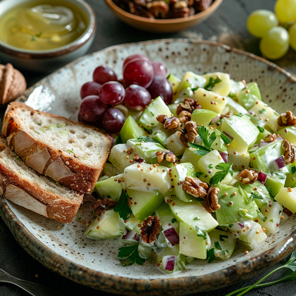 Waldorfsalade met appel, druiven en selderij