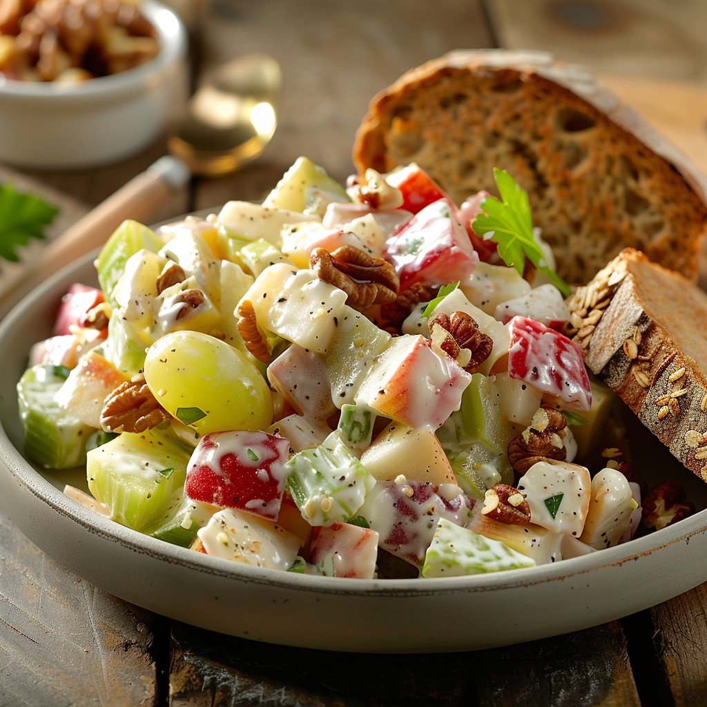 Waldorfsalade met appel, druiven en selderij