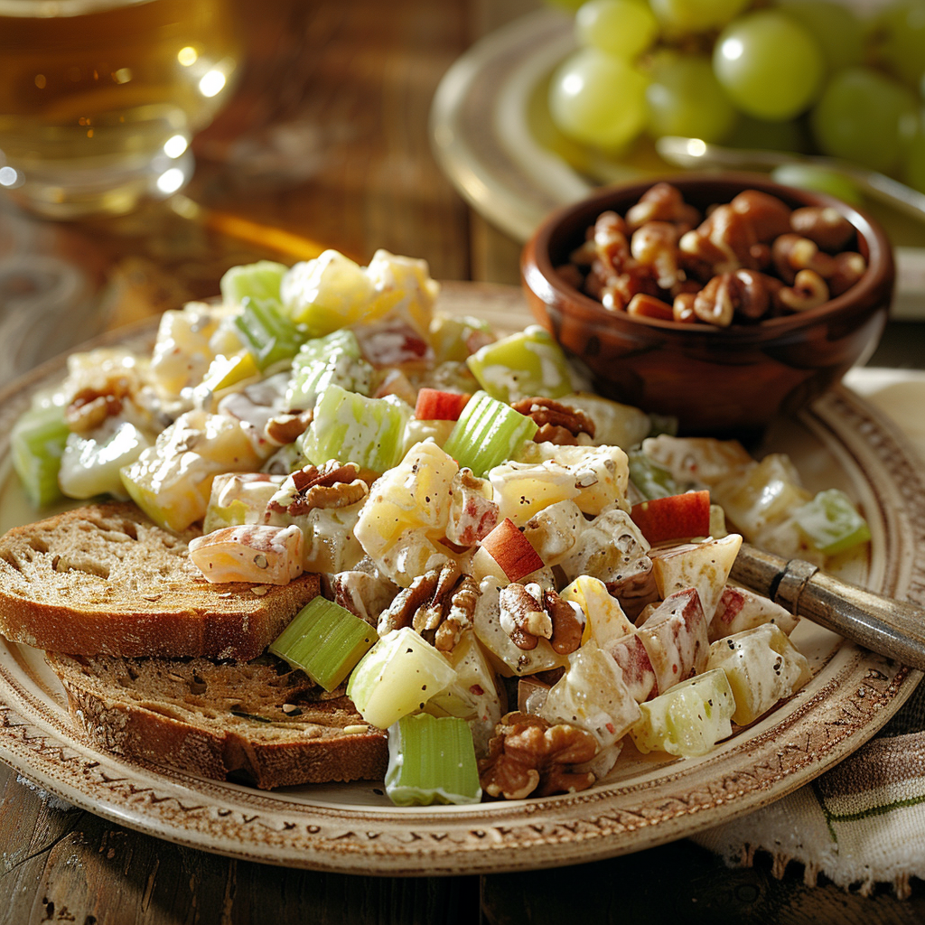 Waldorfsalade met appel, druiven en selderij