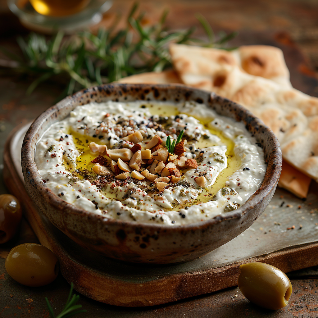 Yoghurtdip met za’atar en geroosterde amandelen