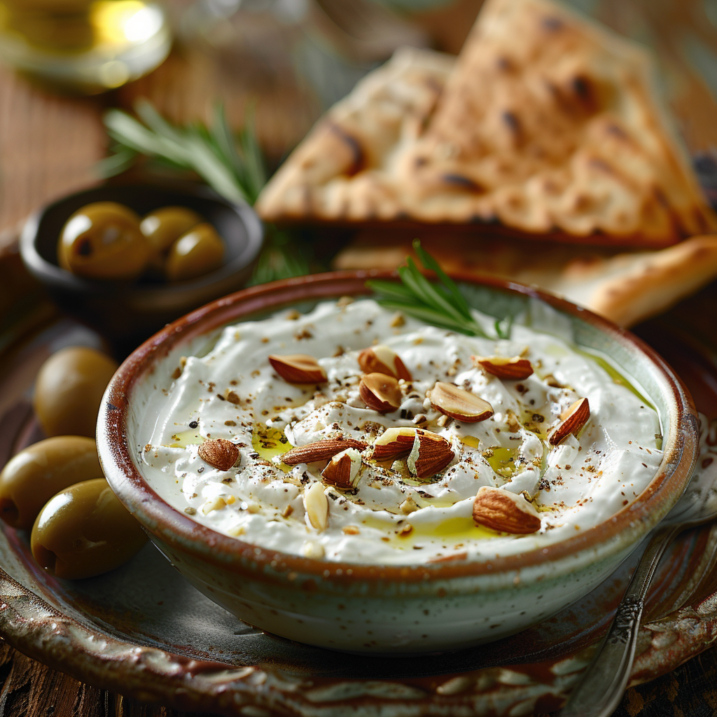 Yoghurtdip met za’atar en geroosterde amandelen
