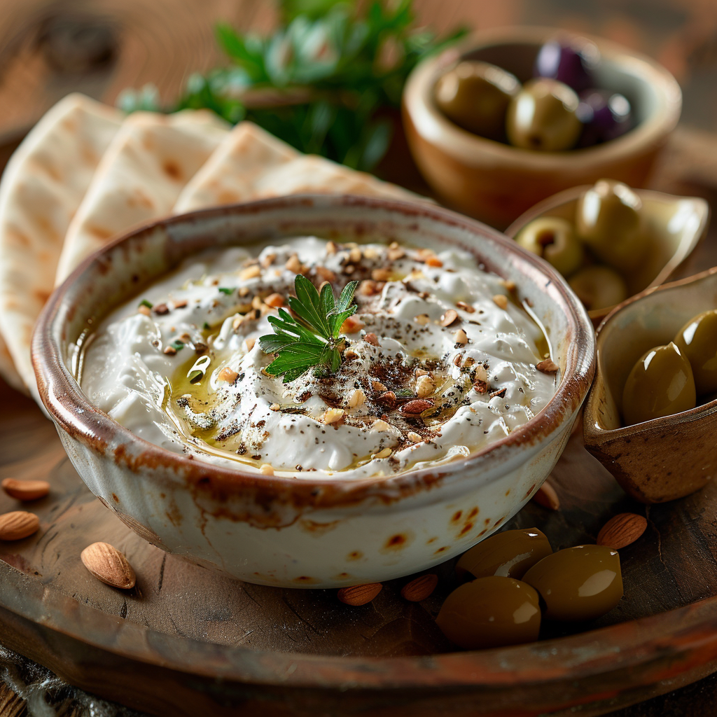 Yoghurtdip met za’atar en geroosterde amandelen