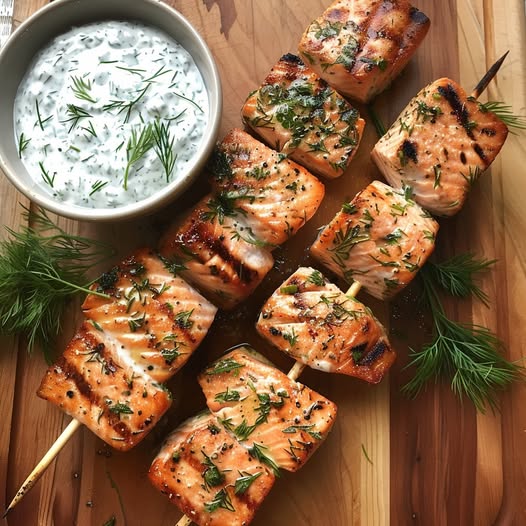 Zalmbrochettes met dille