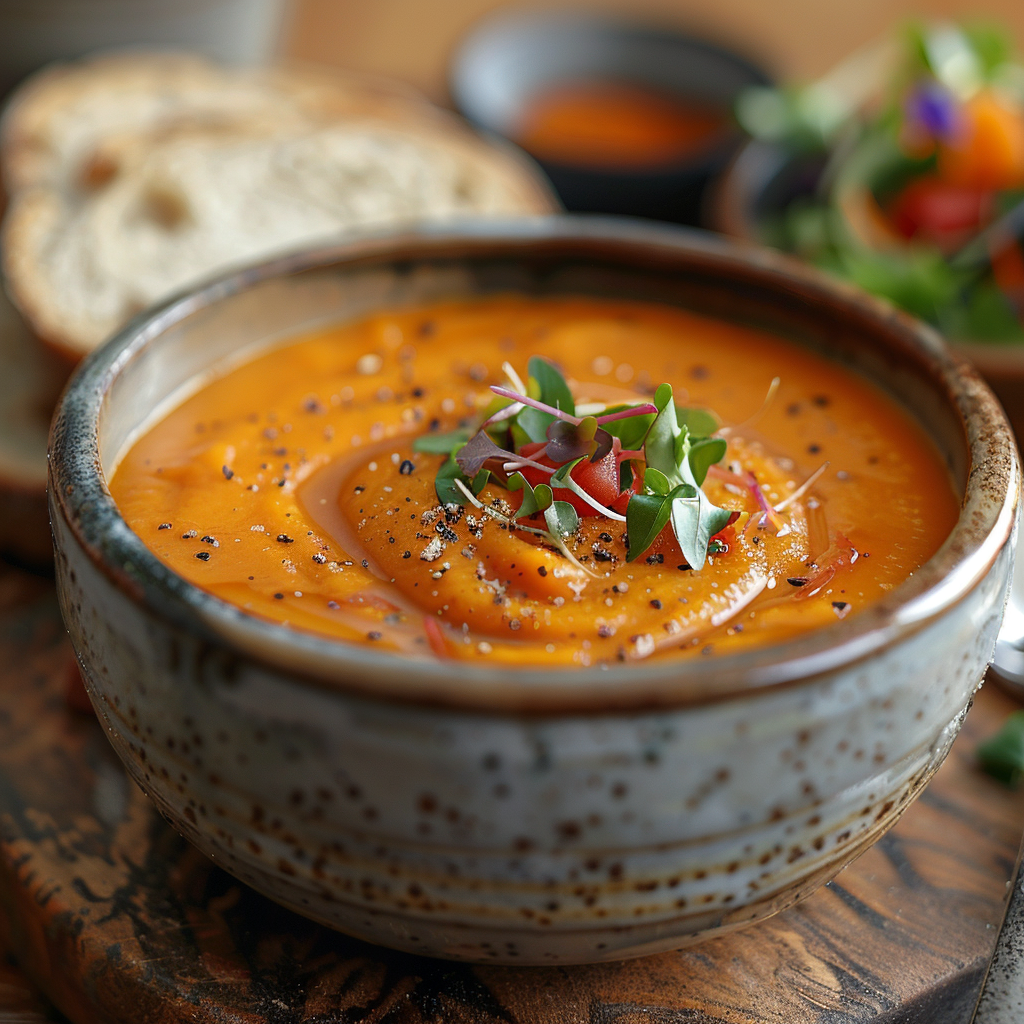 Zoete aardappel-wortelsoep met sinaasappel