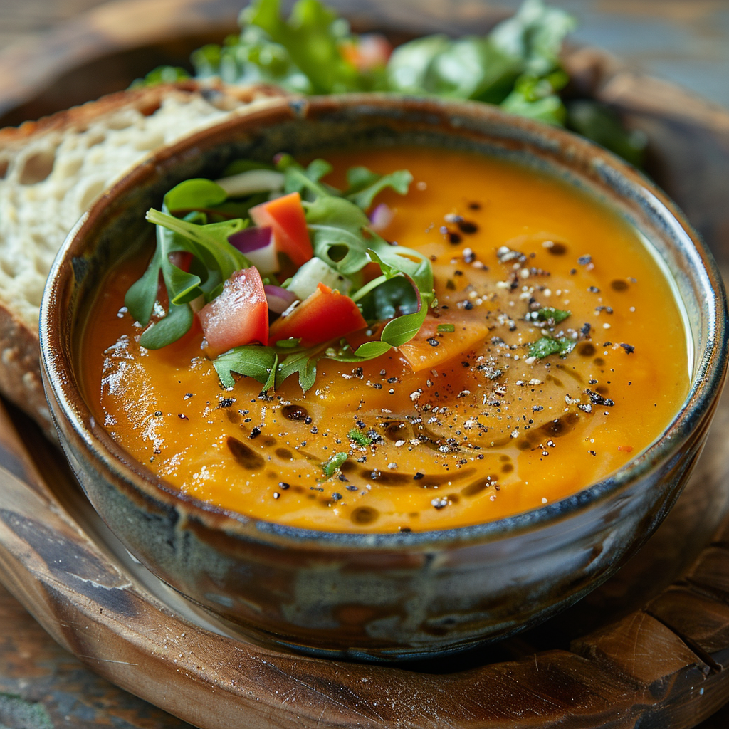 Zoete aardappel-wortelsoep met sinaasappel