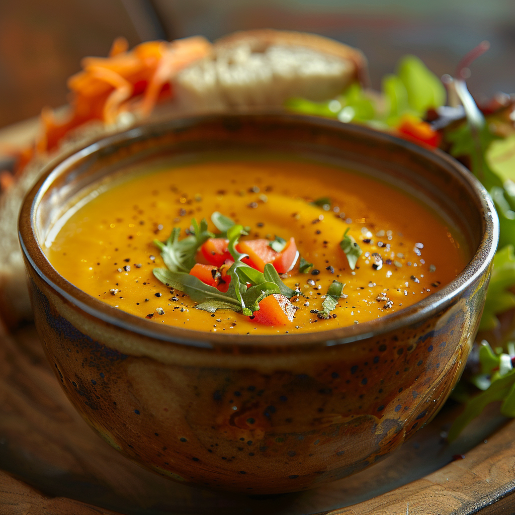 Zoete aardappel-wortelsoep met sinaasappel