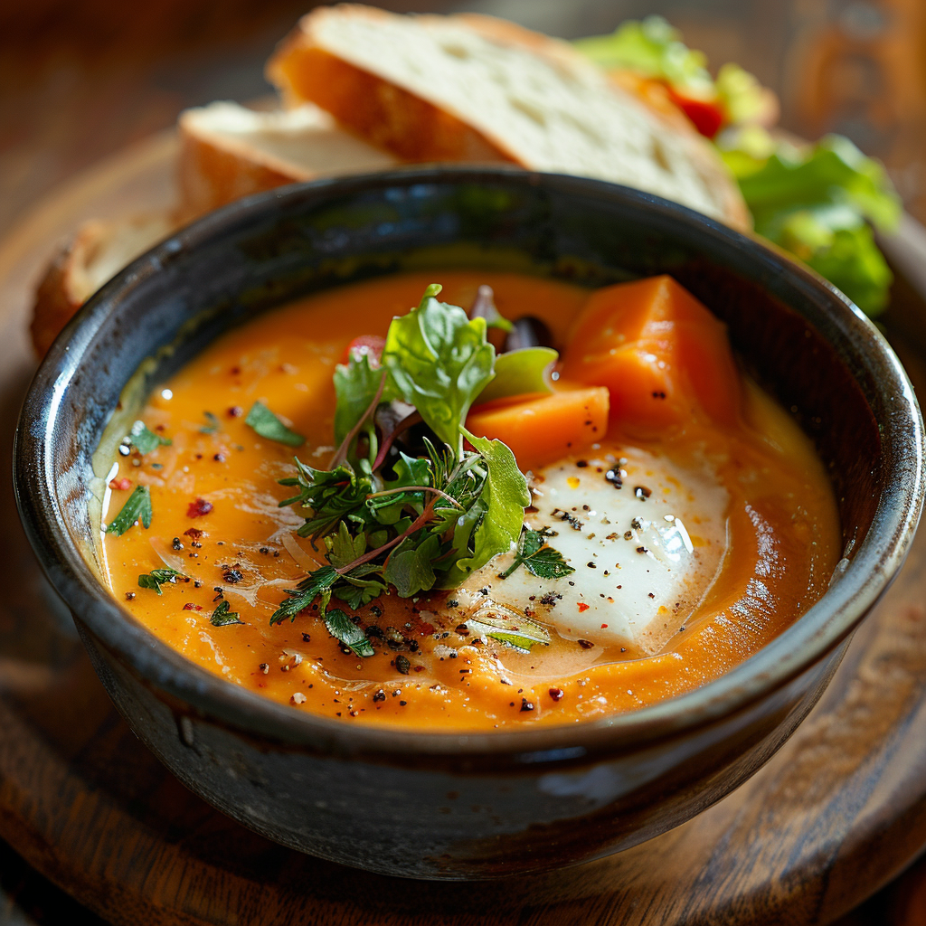 Zoete aardappel-wortelsoep met sinaasappel