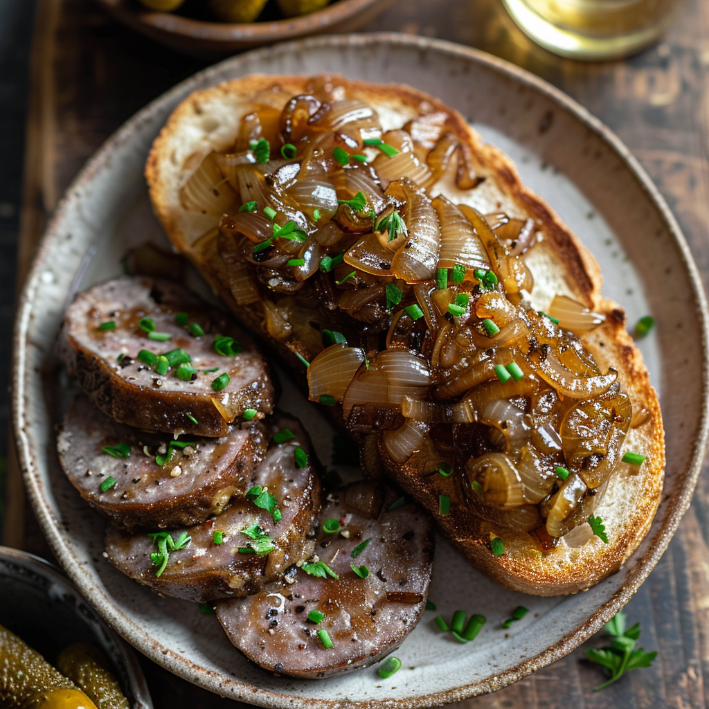 Zuurkoolstamppot met karamel-ui en rookworst