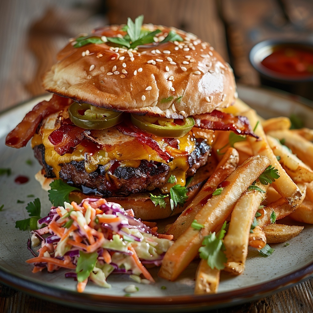 BBQ-burgers met cheddar, bacon en jalapeños