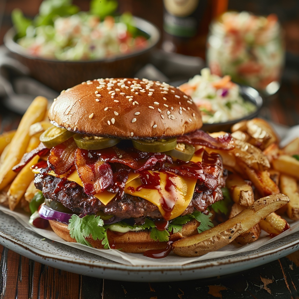 BBQ-burgers met cheddar, bacon en jalapeños
