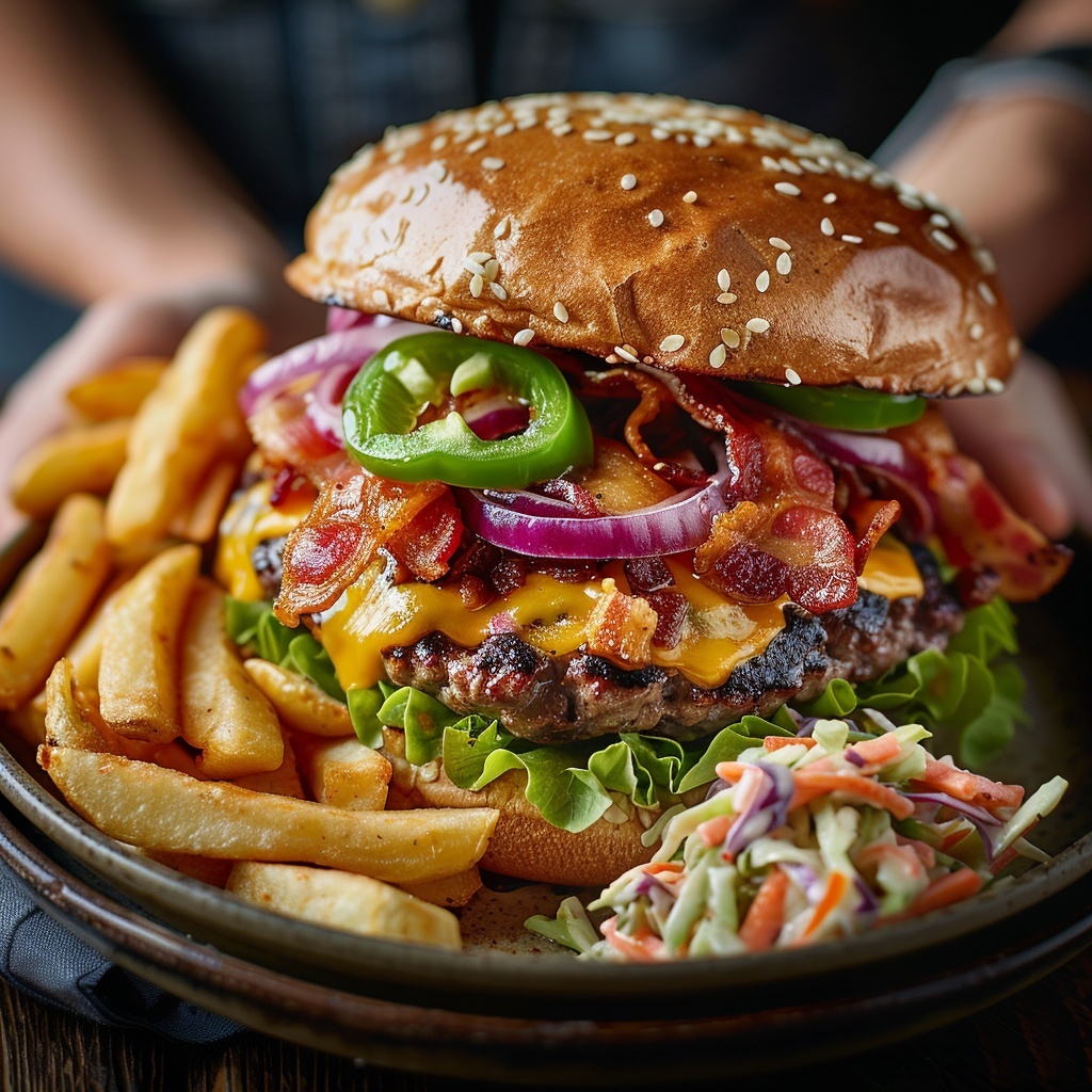 BBQ-burgers met cheddar, bacon en jalapeños