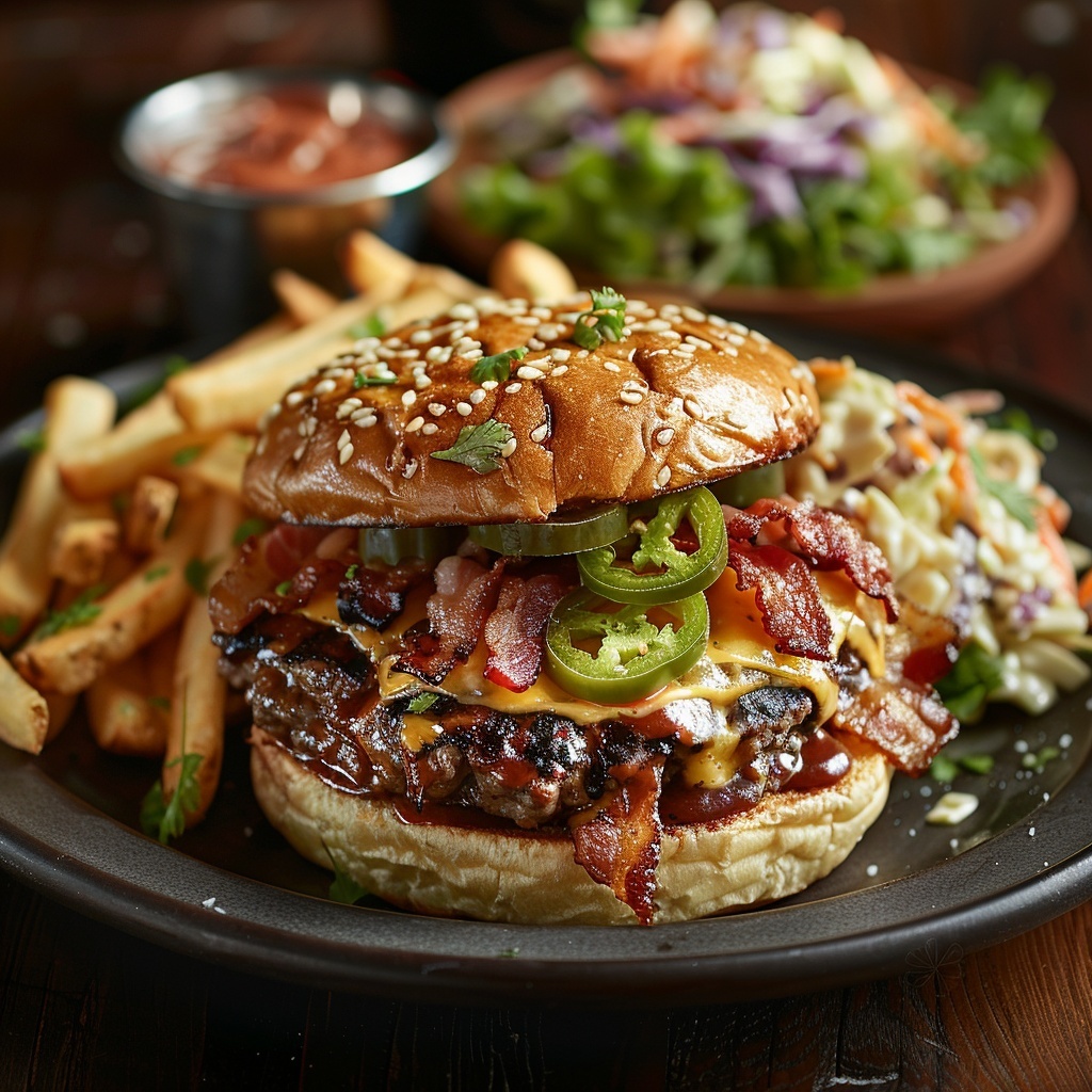 BBQ-burgers met cheddar, bacon en jalapeños