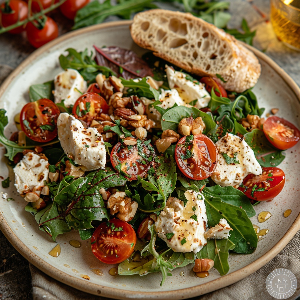 Geitenkaassalade met honing-walnootdressing