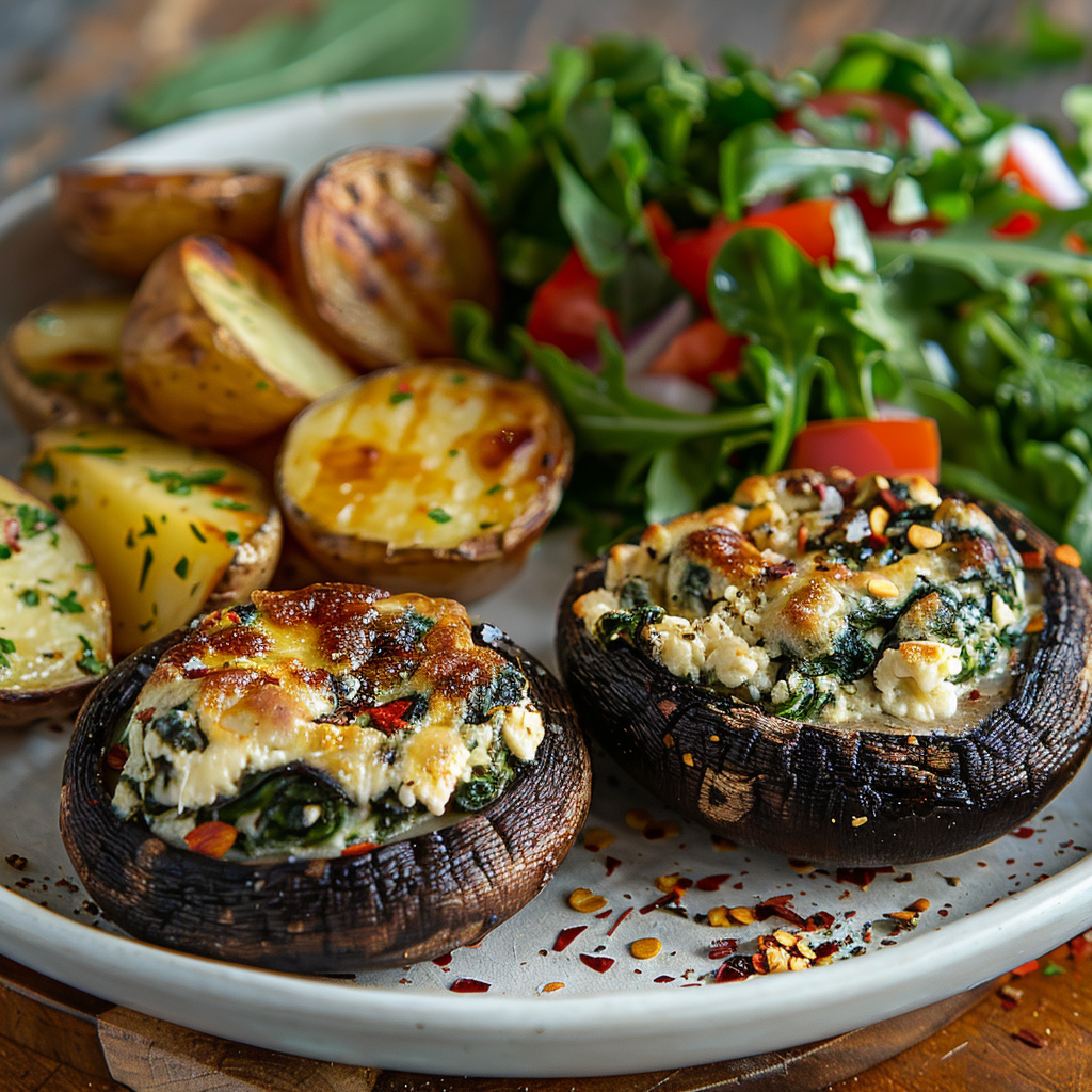 Gevulde portobello’s met roomkaas en spinazie