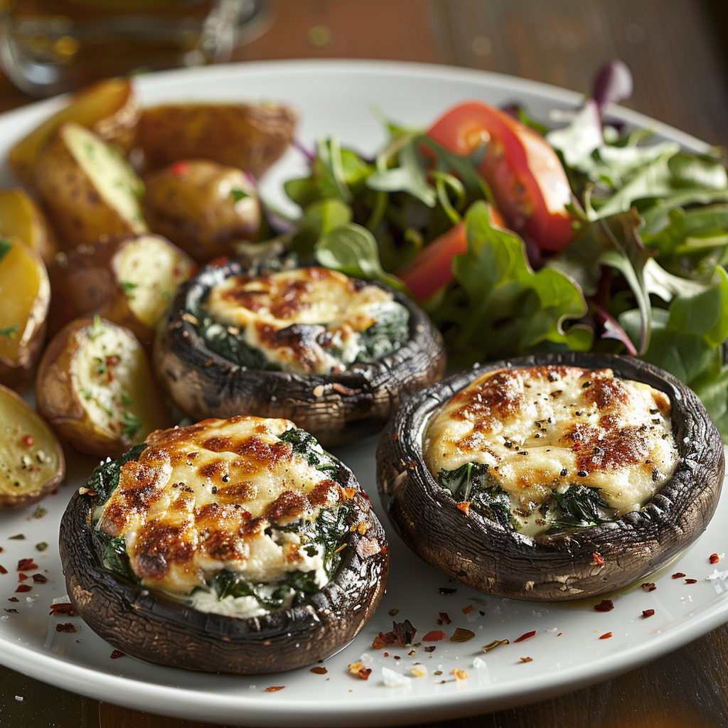 Gevulde portobello’s met roomkaas en spinazie