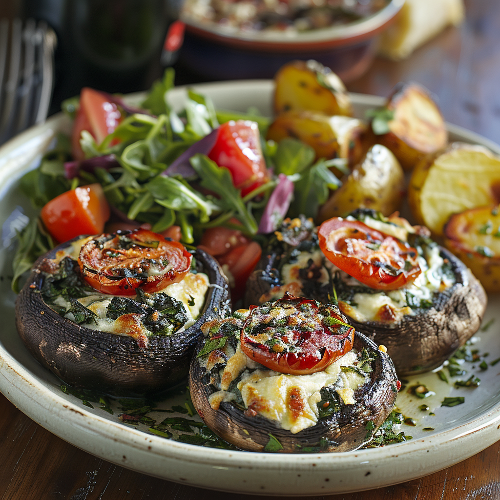 Gevulde portobello’s met roomkaas en spinazie
