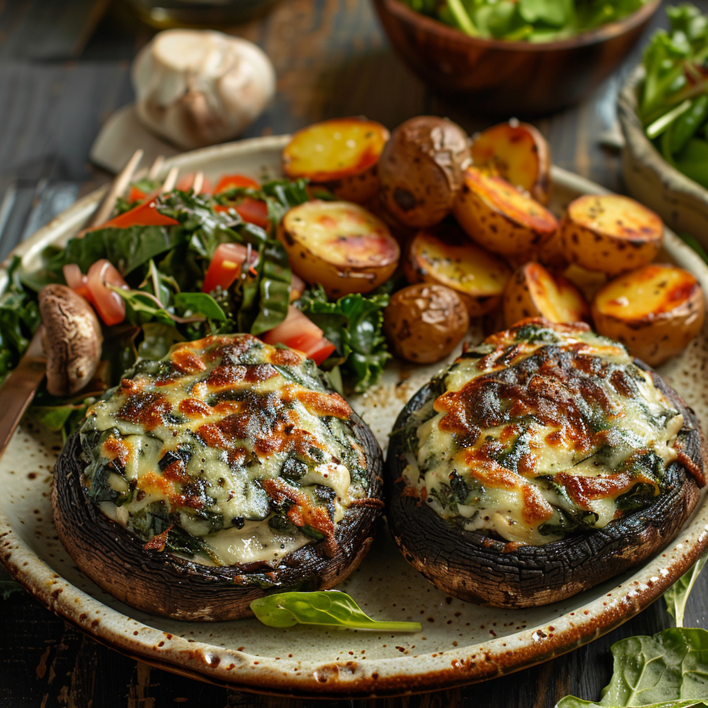 Gevulde portobello’s met roomkaas en spinazie