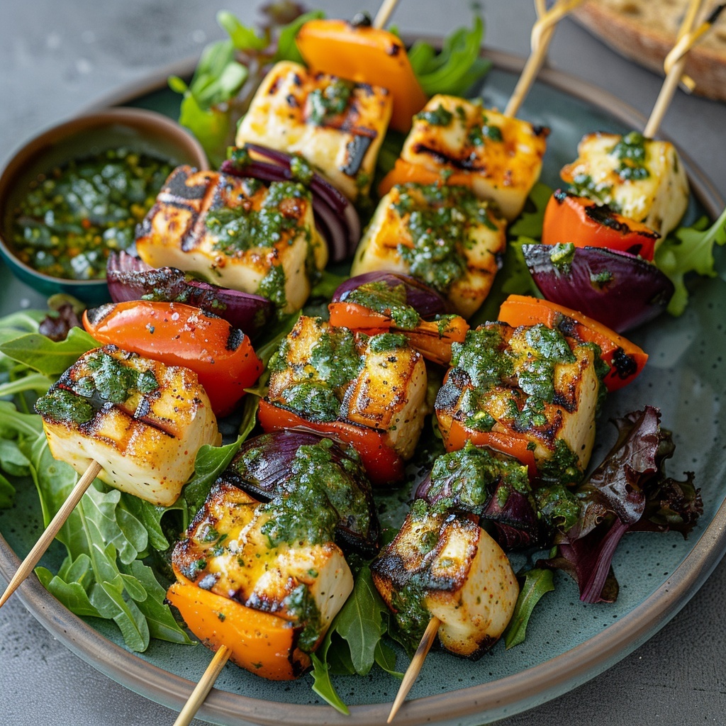 Groente-spiesjes met halloumi en chimichurri