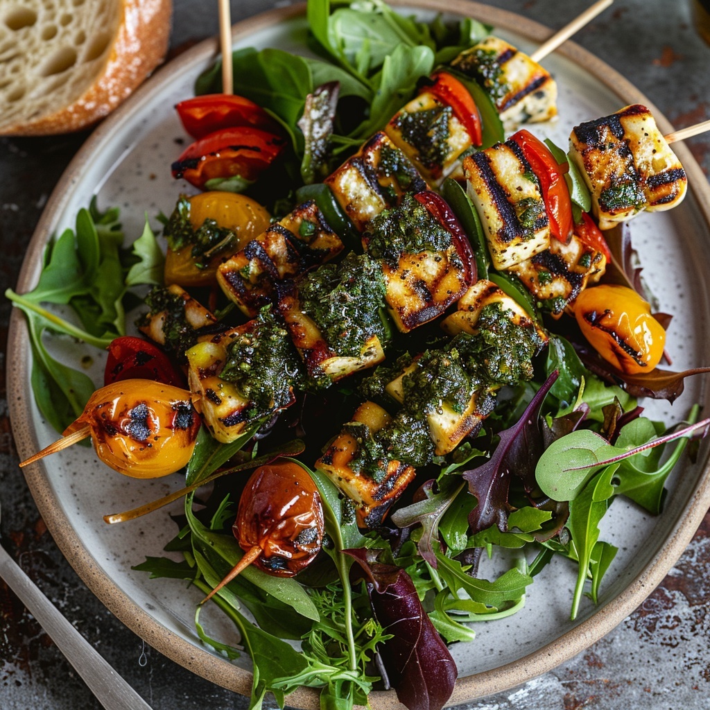 Groente-spiesjes met halloumi en chimichurri
