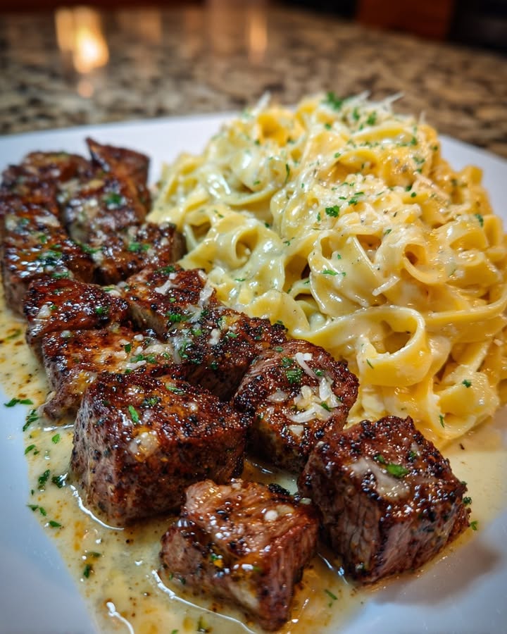 Kaasachtige Knoflook Steakbites