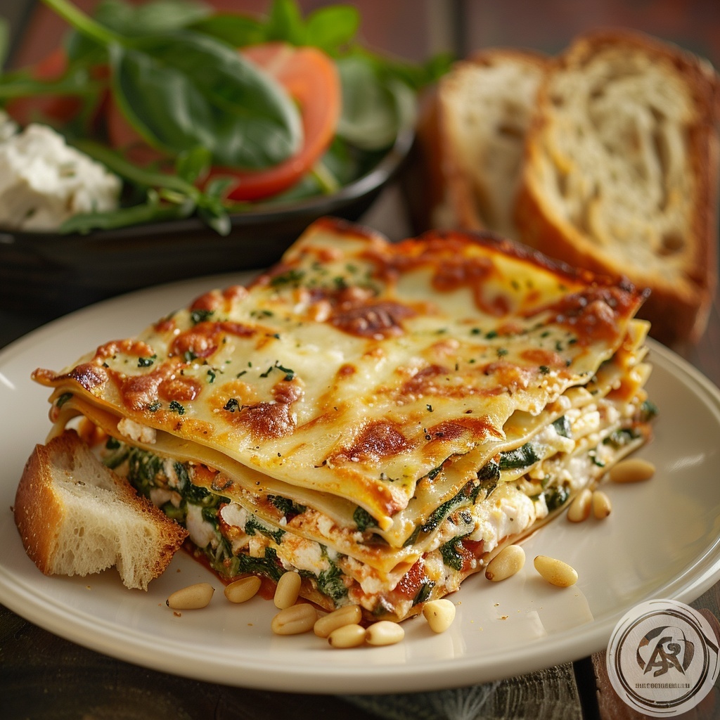 Lasagne met ricotta, spinazie en pijnboompitten