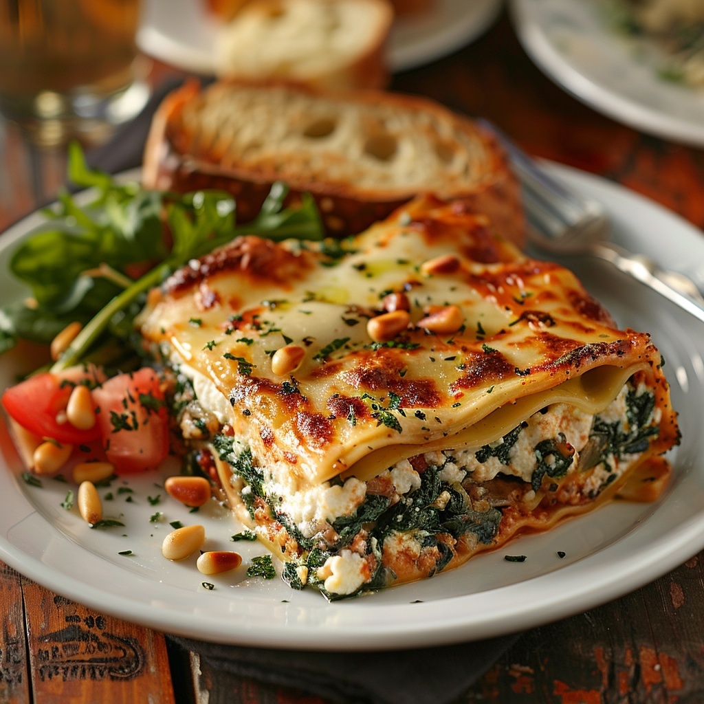 Lasagne met ricotta, spinazie en pijnboompitten