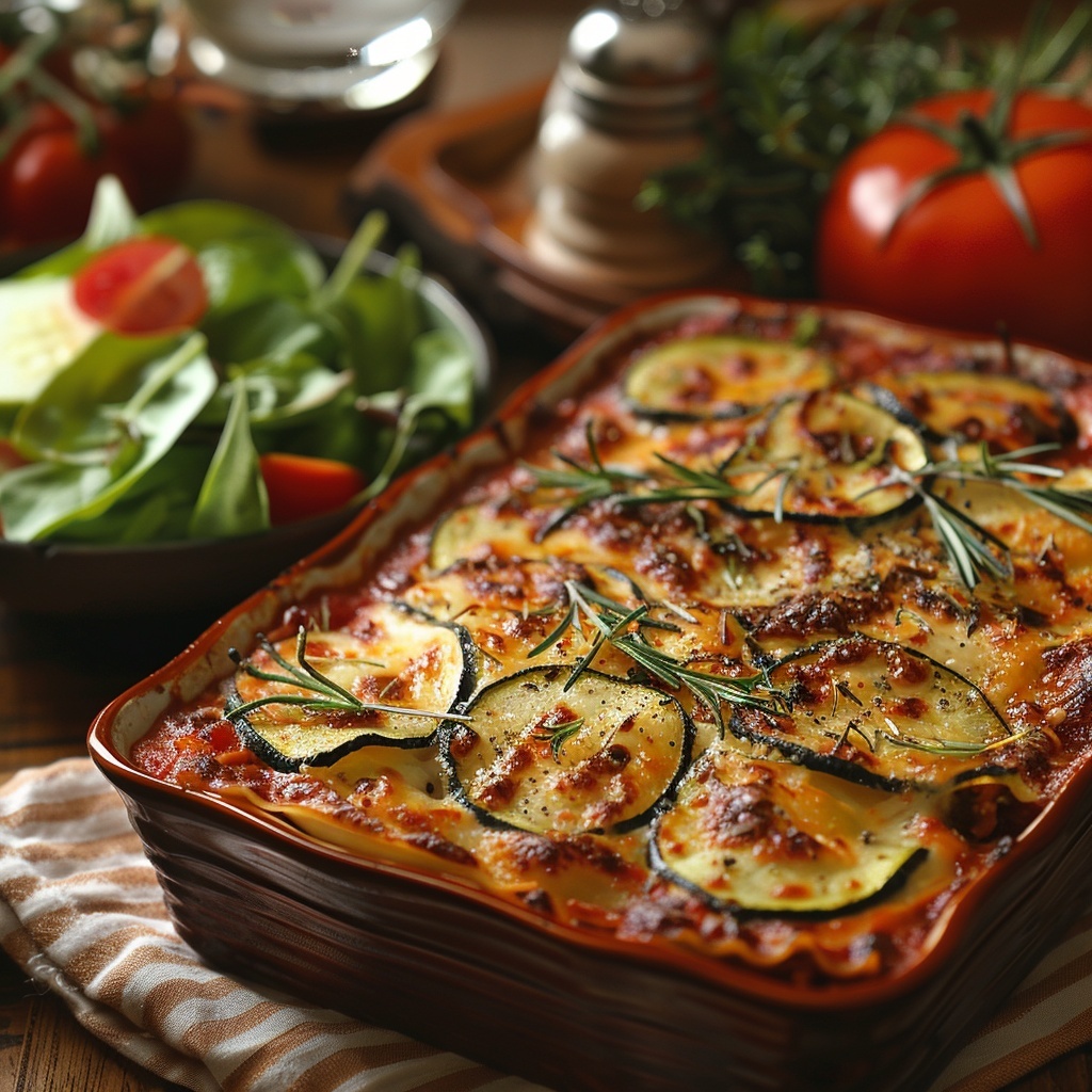 Lasagne vegetarisch met courgette, paprika en tomatensaus