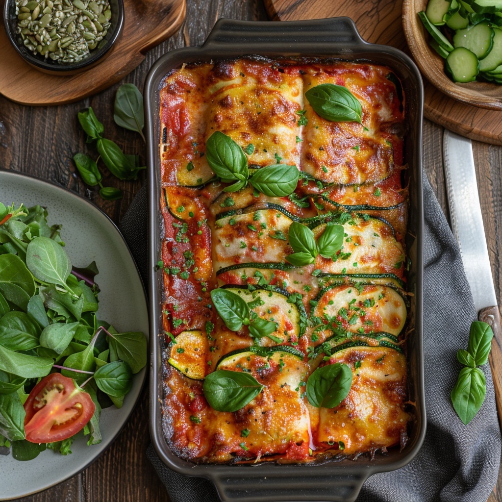 Lasagne vegetarisch met courgette, paprika en tomatensaus