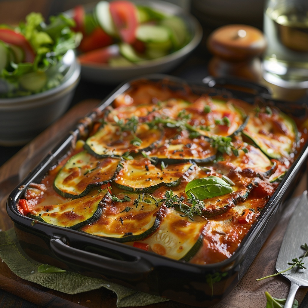 Lasagne vegetarisch met courgette, paprika en tomatensaus