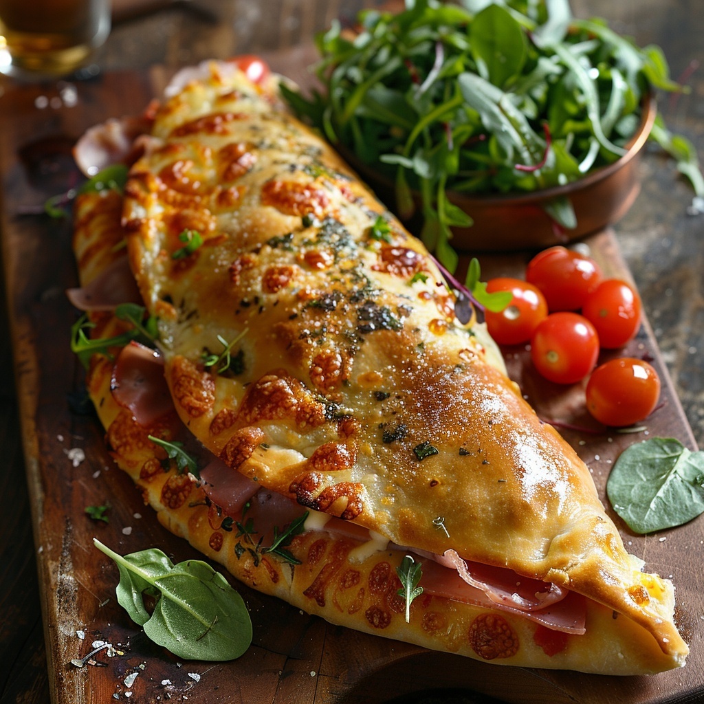 Pizza Calzone gevuld met serranoham en mozzarella