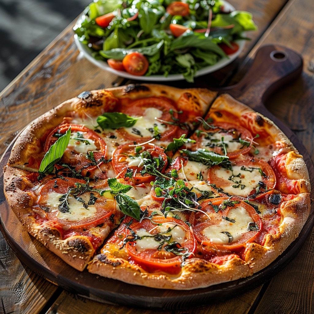 Pizza Margherita met tomaat, basilicum en buffelmozzarella