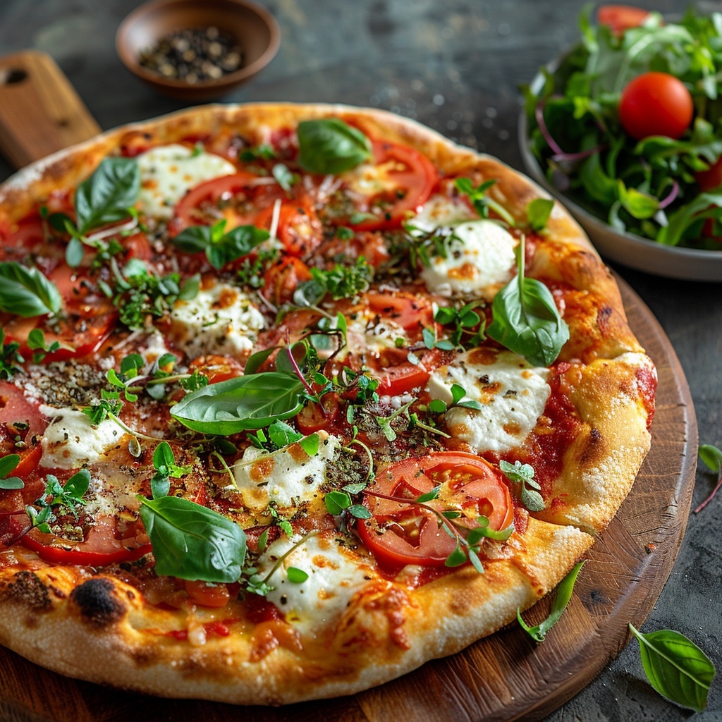 Pizza Margherita met tomaat, basilicum en buffelmozzarella