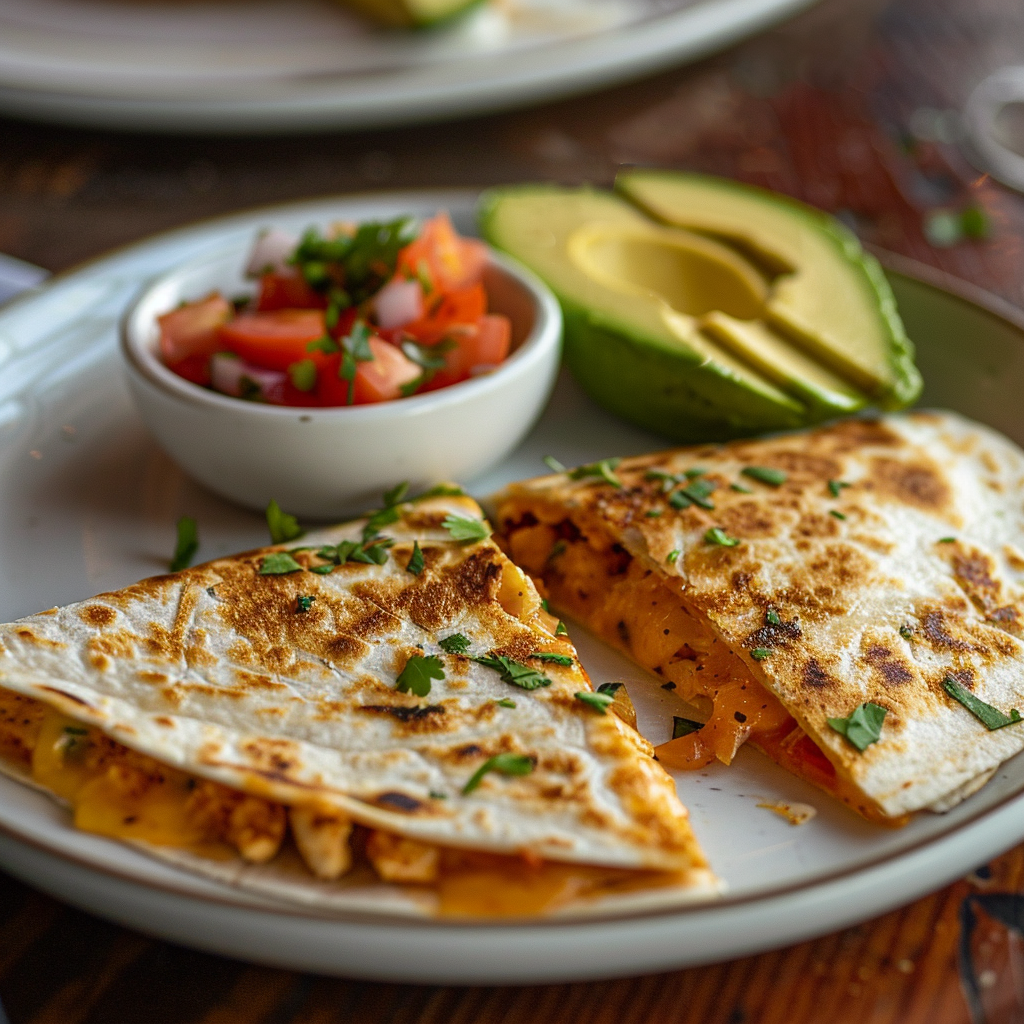 Quesadilla’s met cheddar, kip en tomatensalsa