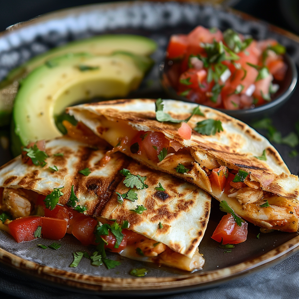 Quesadilla’s met cheddar, kip en tomatensalsa