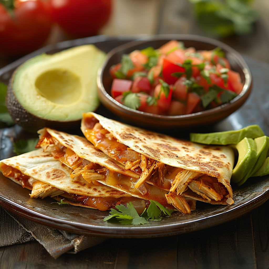 Quesadilla’s met cheddar, kip en tomatensalsa
